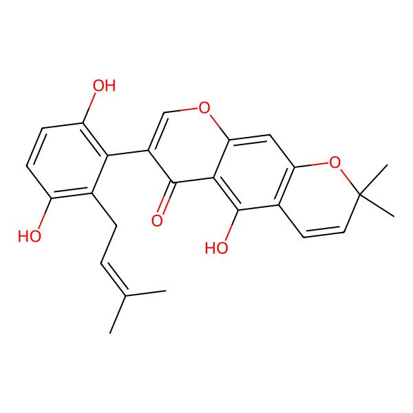 2D Structure of 7-[3,6-Dihydroxy-2-(3-methylbut-2-enyl)phenyl]-5-hydroxy-2,2-dimethylpyrano[3,2-g]chromen-6-one