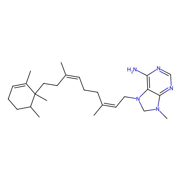 2D Structure of 7-[3,7-dimethyl-9-(1,2,6-trimethylcyclohex-2-en-1-yl)nona-2,6-dienyl]-9-methyl-8H-purin-6-amine