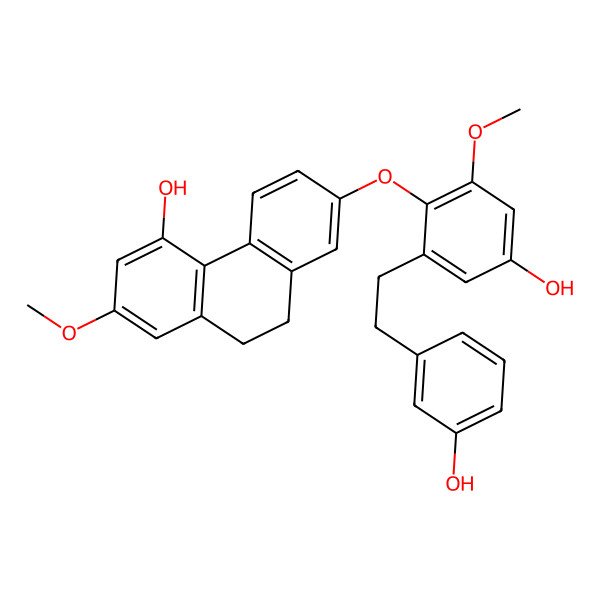 2D Structure of 7-[4-Hydroxy-2-[2-(3-hydroxyphenyl)ethyl]-6-methoxyphenoxy]-2-methoxy-9,10-dihydrophenanthren-4-ol