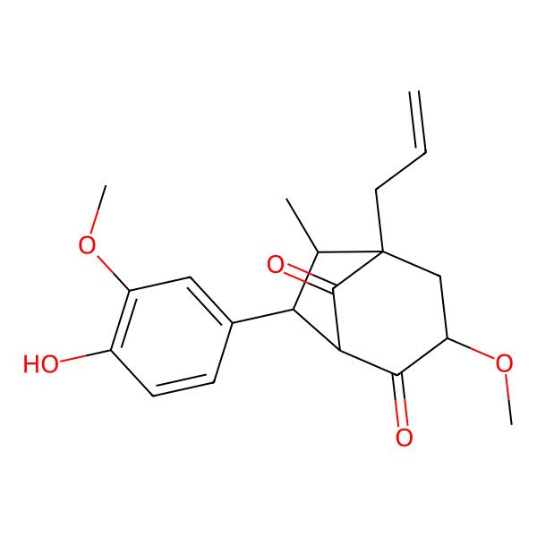 2D Structure of 7-(4-Hydroxy-3-methoxyphenyl)-3-methoxy-6-methyl-5-prop-2-enylbicyclo[3.2.1]octane-2,8-dione