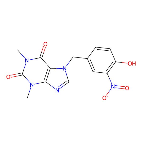 2D Structure of 7-(4-Hydroxy-3-nitrobenzyl)-1,3-dimethyl-3,7-dihydro-1H-purine-2,6-dione