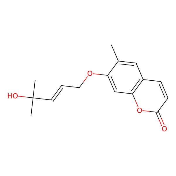 2D Structure of 7-(4-Hydroxy-4-methylpent-2-enoxy)-6-methylchromen-2-one 2D Structure of 7-(4-Hydroxy-4-methylpent-2-enoxy)-6-methylchromen-2-one