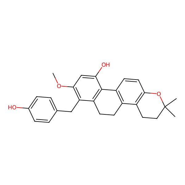 2D Structure of 7-[(4-Hydroxyphenyl)methyl]-8-methoxy-2,2-dimethyl-3,4,5,6-tetrahydronaphtho[2,1-f]chromen-10-ol
