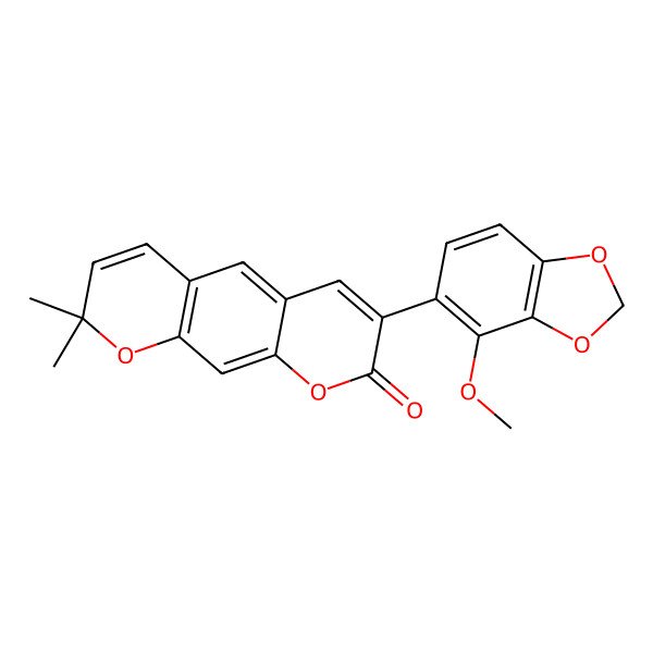 2D Structure of 7-(4-Methoxy-1,3-benzodioxol-5-yl)-2,2-dimethylpyrano[3,2-g]chromen-8-one
