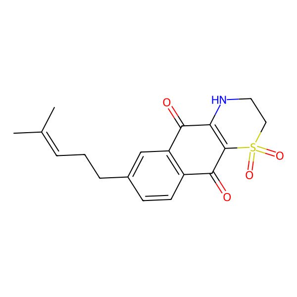 2D Structure of 7-(4-methylpent-3-enyl)-1,1-dioxo-3,4-dihydro-2H-benzo[g][1,4]benzothiazine-5,10-dione