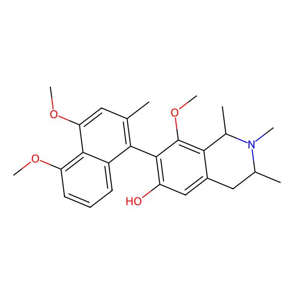2D Structure of 7-(4,5-dimethoxy-2-methylnaphthalen-1-yl)-8-methoxy-1,2,3-trimethyl-3,4-dihydro-1H-isoquinolin-6-ol 2D Structure of 7-(4,5-dimethoxy-2-methylnaphthalen-1-yl)-8-methoxy-1,2,3-trimethyl-3,4-dihydro-1H-isoquinolin-6-ol