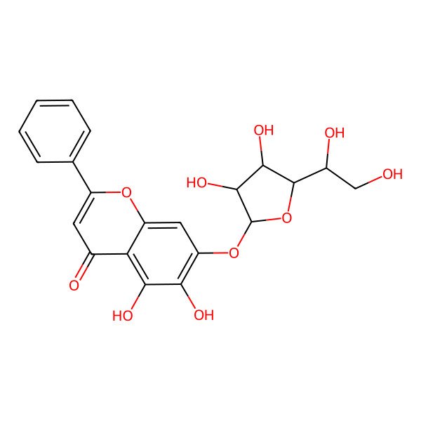 2D Structure of 7-[5-(1,2-Dihydroxyethyl)-3,4-dihydroxyoxolan-2-yl]oxy-5,6-dihydroxy-2-phenylchromen-4-one