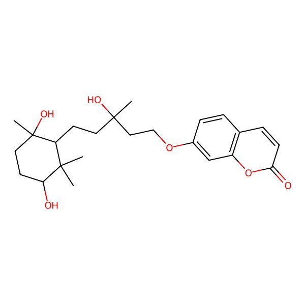 2D Structure of 7-[5-(3,6-Dihydroxy-2,2,6-trimethylcyclohexyl)-3-hydroxy-3-methylpentoxy]chromen-2-one