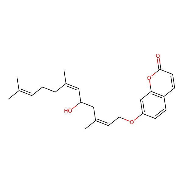2D Structure of 7-(5-Hydroxy-3,7,11-trimethyldodeca-2,6,10-trienoxy)chromen-2-one 2D Structure of 7-(5-Hydroxy-3,7,11-trimethyldodeca-2,6,10-trienoxy)chromen-2-one