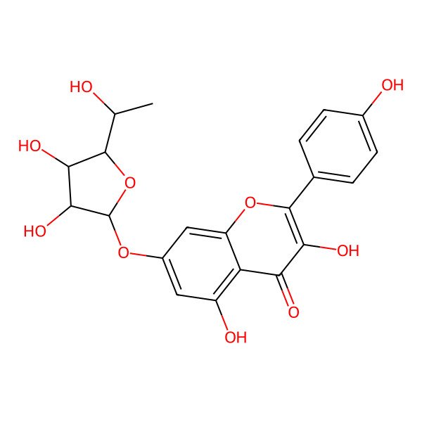 2D Structure of 7-[(6-Deoxy-alpha-L-mannofuranosyl)oxy]-3,5-dihydroxy-2-(4-hydroxyphenyl)-4H-1-benzopyran-4-one