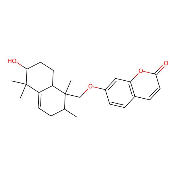 2D Structure of 7-[(6-Hydroxy-1,2,5,5-tetramethyl-2,3,6,7,8,8a-hexahydronaphthalen-1-yl)methoxy]chromen-2-one