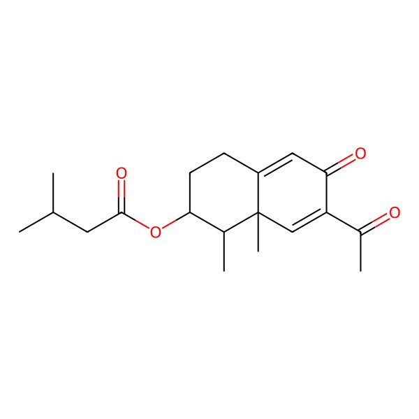 2D Structure of (7-Acetyl-1,8a-dimethyl-6-oxo-1,2,3,4-tetrahydronaphthalen-2-yl) 3-methylbutanoate 2D Structure of (7-Acetyl-1,8a-dimethyl-6-oxo-1,2,3,4-tetrahydronaphthalen-2-yl) 3-methylbutanoate