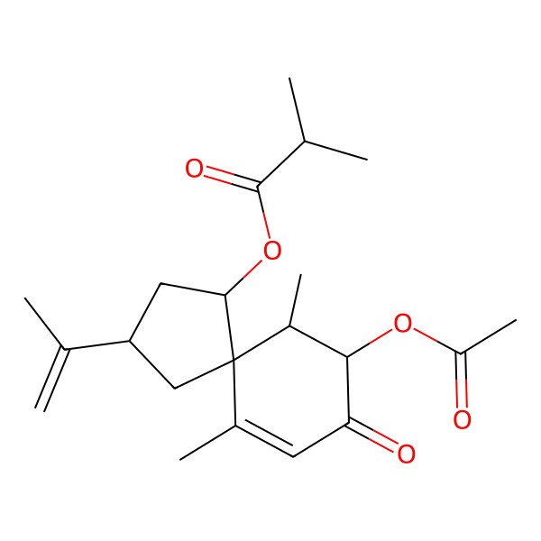 2D Structure of (7-Acetyloxy-6,10-dimethyl-8-oxo-2-prop-1-en-2-ylspiro[4.5]dec-9-en-4-yl) 2-methylpropanoate