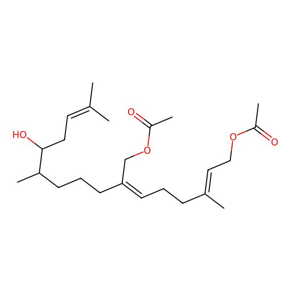 2D Structure of [7-(Acetyloxymethyl)-12-hydroxy-3,11,15-trimethylhexadeca-2,6,14-trienyl] acetate