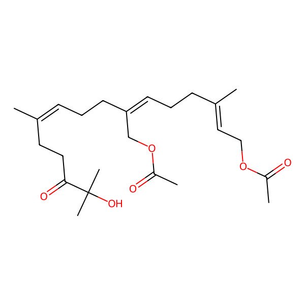 2D Structure of [7-(Acetyloxymethyl)-15-hydroxy-3,11,15-trimethyl-14-oxohexadeca-2,6,10-trienyl] acetate