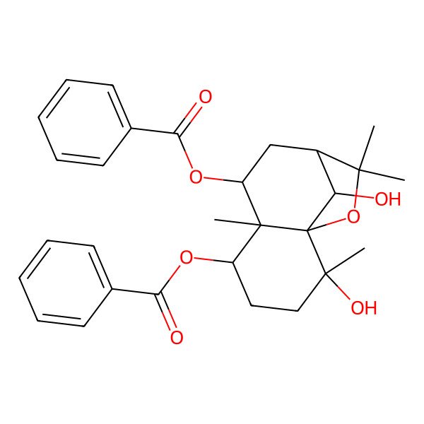 2D Structure of (7-Benzoyloxy-2,12-dihydroxy-2,6,10,10-tetramethyl-11-oxatricyclo[7.2.1.01,6]dodecan-5-yl) benzoate