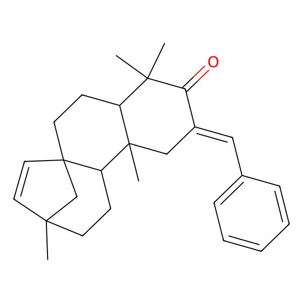 2D Structure of 7-Benzylidene-5,5,9,13-tetramethyltetracyclo[11.2.1.01,10.04,9]hexadec-14-en-6-one