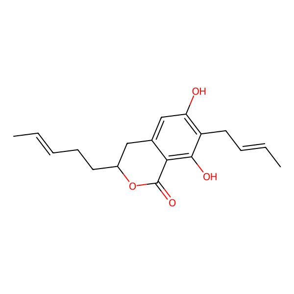2D Structure of 7-But-2-enyl-6,8-dihydroxy-3-pent-3-enyl-3,4-dihydroisochromen-1-one