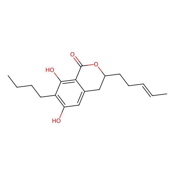 2D Structure of 7-Butyl-6,8-dihydroxy-3-pent-3-enyl-3,4-dihydroisochromen-1-one
