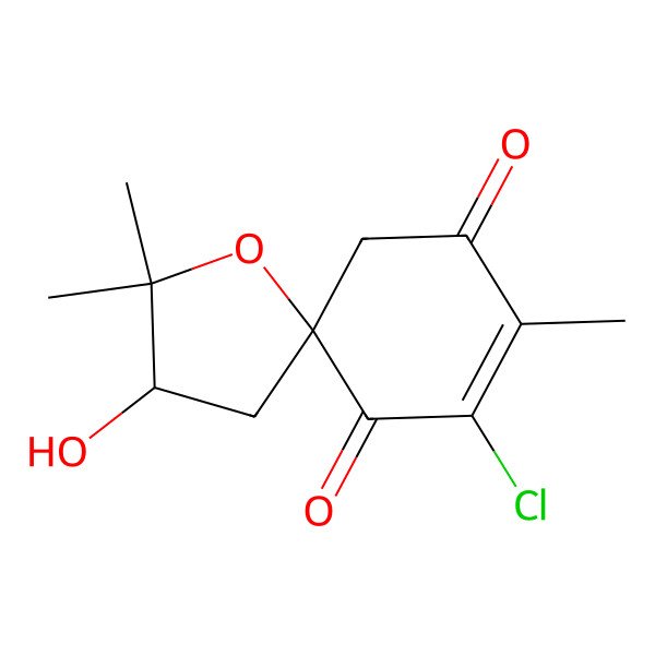 2D Structure of 7-Chloro-3-hydroxy-2,2,8-trimethyl-1-oxaspiro[4.5]dec-7-ene-6,9-dione