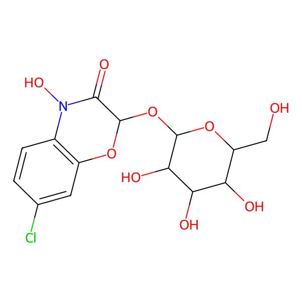2D Structure of 7-Chloro-4-hydroxy-2-[3,4,5-trihydroxy-6-(hydroxymethyl)oxan-2-yl]oxy-1,4-benzoxazin-3-one