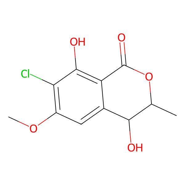 2D Structure of 7-Chloro-4,8-dihydroxy-6-methoxy-3-methyl-3,4-dihydroisochromen-1-one