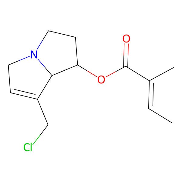 2D Structure of [7-(chloromethyl)-2,3,5,8-tetrahydro-1H-pyrrolizin-1-yl] 2-methylbut-2-enoate