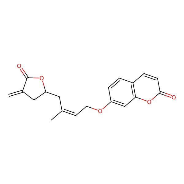 2D Structure of 7-[(E)-3-methyl-4-[(2R)-4-methylidene-5-oxooxolan-2-yl]but-2-enoxy]chromen-2-one