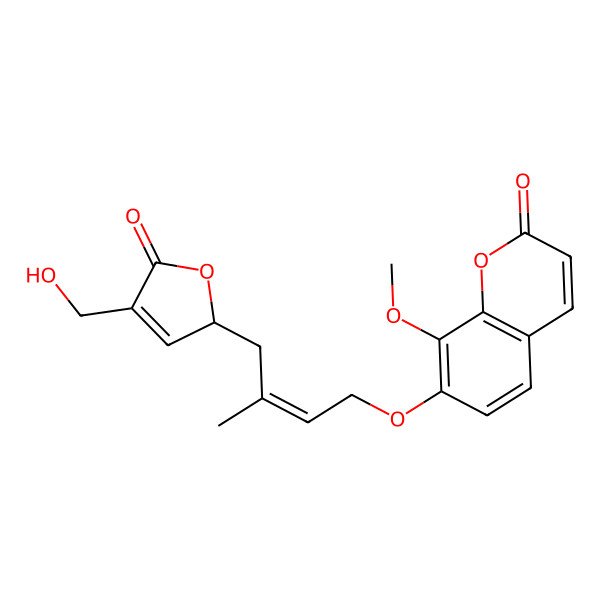 2D Structure of 7-[(E)-4-[(2S)-4-(hydroxymethyl)-5-oxo-2H-furan-2-yl]-3-methylbut-2-enoxy]-8-methoxychromen-2-one