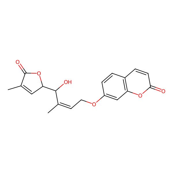 2D Structure of 7-[(E)-4-hydroxy-3-methyl-4-(4-methyl-5-oxo-2H-furan-2-yl)but-2-enoxy]chromen-2-one