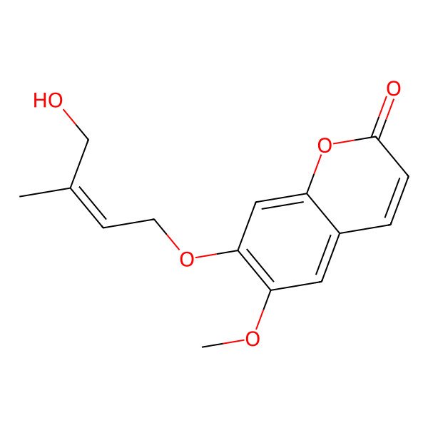 2D Structure of 7-[(E)-4-hydroxy-3-methylbut-2-enoxy]-6-methoxychromen-2-one