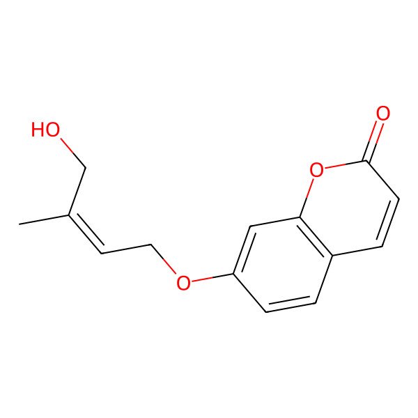 2D Structure of 7-[(E)-4-hydroxy-3-methylbut-2-enoxy]chromen-2-one