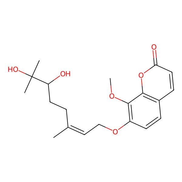 2D Structure of 7-[(E)-6,7-dihydroxy-3,7-dimethyloct-2-enoxy]-8-methoxychromen-2-one