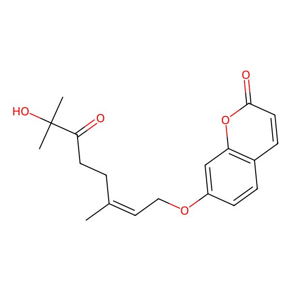 2D Structure of 7-[(E)-7-hydroxy-3,7-dimethyl-6-oxooct-2-enoxy]chromen-2-one