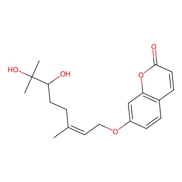 2D Structure of 7-[(E,6S)-6,7-dihydroxy-3,7-dimethyloct-2-enoxy]chromen-2-one