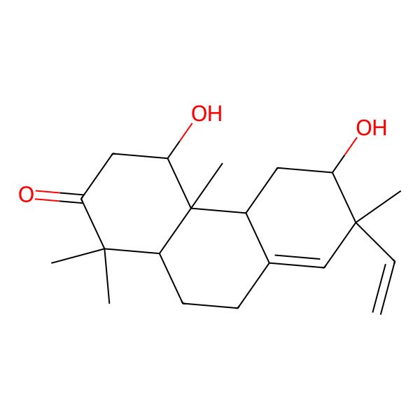 2D Structure of 7-Ethenyl-4,6-dihydroxy-1,1,4a,7-tetramethyl-3,4,4b,5,6,9,10,10a-octahydrophenanthren-2-one 2D Structure of 7-Ethenyl-4,6-dihydroxy-1,1,4a,7-tetramethyl-3,4,4b,5,6,9,10,10a-octahydrophenanthren-2-one