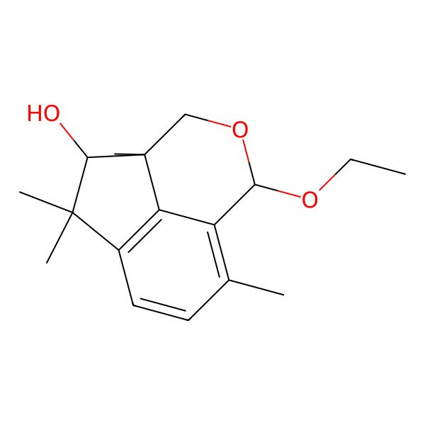 2D Structure of 7-Ethoxy-2,2,4,9-tetramethyl-6-oxatricyclo[6.3.1.04,12]dodeca-1(12),8,10-trien-3-ol