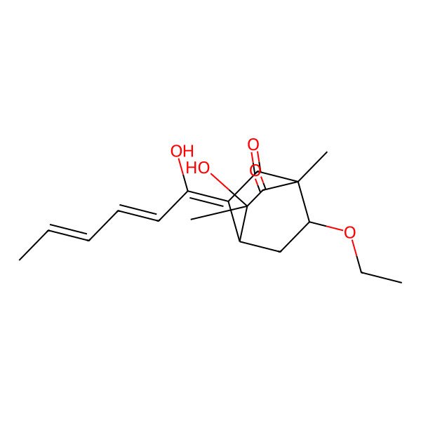 2D Structure of 7-Ethoxy-3-hydroxy-5-(1-hydroxyhexa-2,4-dienylidene)-1,3-dimethylbicyclo[2.2.2]octane-2,6-dione