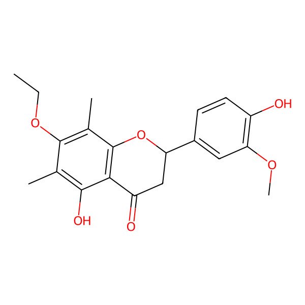 2D Structure of 7-Ethoxy-5-hydroxy-2-(4-hydroxy-3-methoxyphenyl)-6,8-dimethyl-2,3-dihydrochromen-4-one