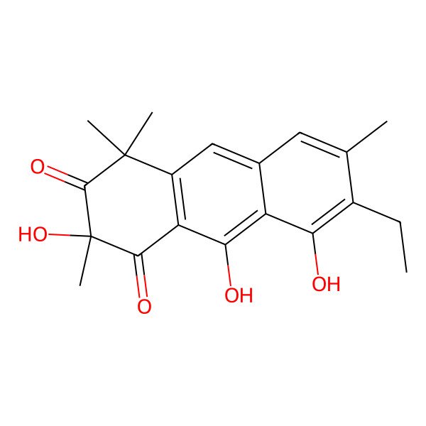 2D Structure of 7-Ethyl-2,8,9-trihydroxy-2,4,4,6-tetramethylanthracene-1,3-dione
