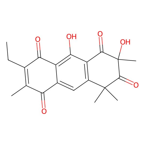2D Structure of 7-Ethyl-2,9-dihydroxy-2,4,4,6-tetramethylanthracene-1,3,5,8-tetrone