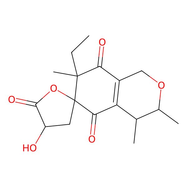 2D Structure of 7-ethyl-3'-hydroxy-3,4,7-trimethylspiro[3,4-dihydro-1H-isochromene-6,5'-oxolane]-2',5,8-trione
