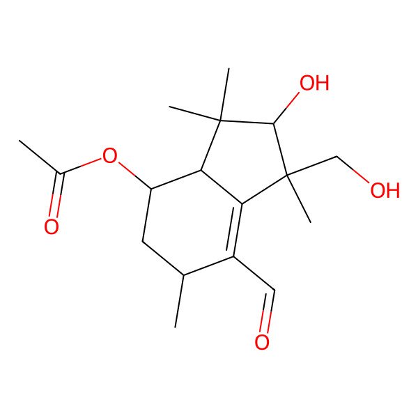 2D Structure of [7-formyl-2-hydroxy-1-(hydroxymethyl)-1,3,3,6-tetramethyl-3a,4,5,6-tetrahydro-2H-inden-4-yl] acetate