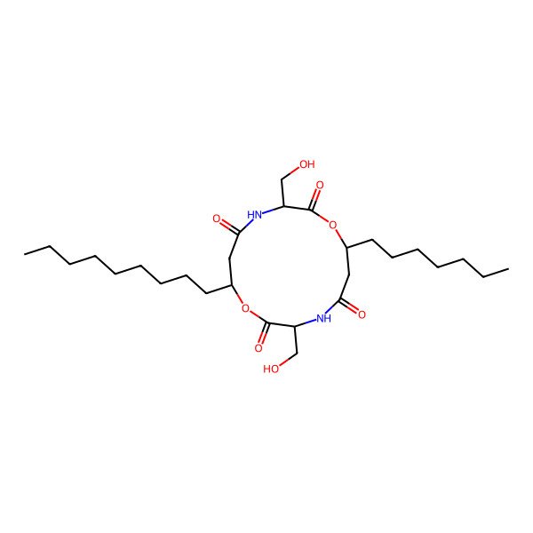 2D Structure of 7-Heptyl-3,10-bis(hydroxymethyl)-14-nonyl-1,8-dioxa-4,11-diazacyclotetradecane-2,5,9,12-tetrone