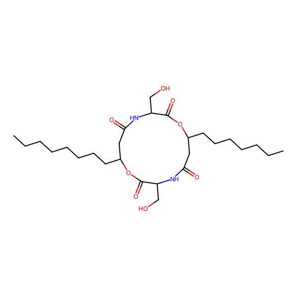 2D Structure of 7-Heptyl-3,10-bis(hydroxymethyl)-14-octyl-1,8-dioxa-4,11-diazacyclotetradecane-2,5,9,12-tetrone