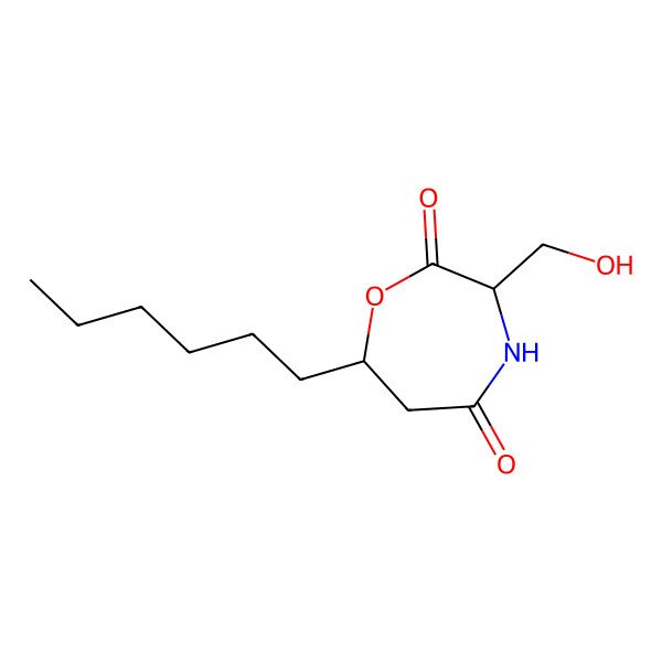 2D Structure of 7-Hexyl-3-(hydroxymethyl)-1,4-oxazepane-2,5-dione
