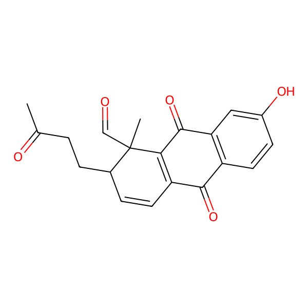 2D Structure of 7-hydroxy-1-methyl-9,10-dioxo-2-(3-oxobutyl)-2H-anthracene-1-carbaldehyde 2D Structure of 7-hydroxy-1-methyl-9,10-dioxo-2-(3-oxobutyl)-2H-anthracene-1-carbaldehyde