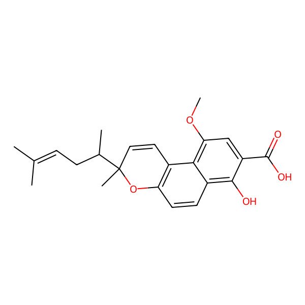2D Structure of 7-Hydroxy-10-methoxy-3-methyl-3-(5-methylhex-4-en-2-yl)benzo[f]chromene-8-carboxylic acid