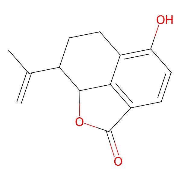2D Structure of 7-Hydroxy-11-prop-1-en-2-yl-2-oxatricyclo[6.3.1.04,12]dodeca-4(12),5,7-trien-3-one