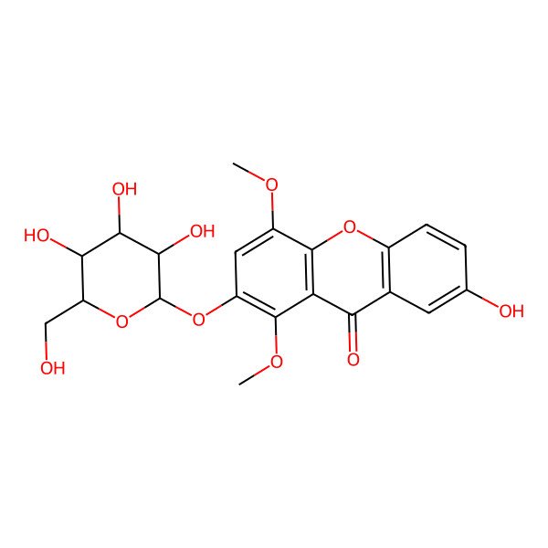 2D Structure of 7-Hydroxy-1,4-dimethoxy-2-[3,4,5-trihydroxy-6-(hydroxymethyl)oxan-2-yl]oxyxanthen-9-one